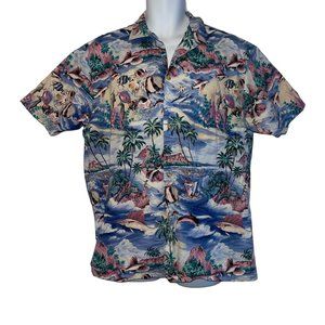 Vintage RJC Hawaiian Fish Reef Shirt Mens L Marlin Shell Colorful Beach Aloha
